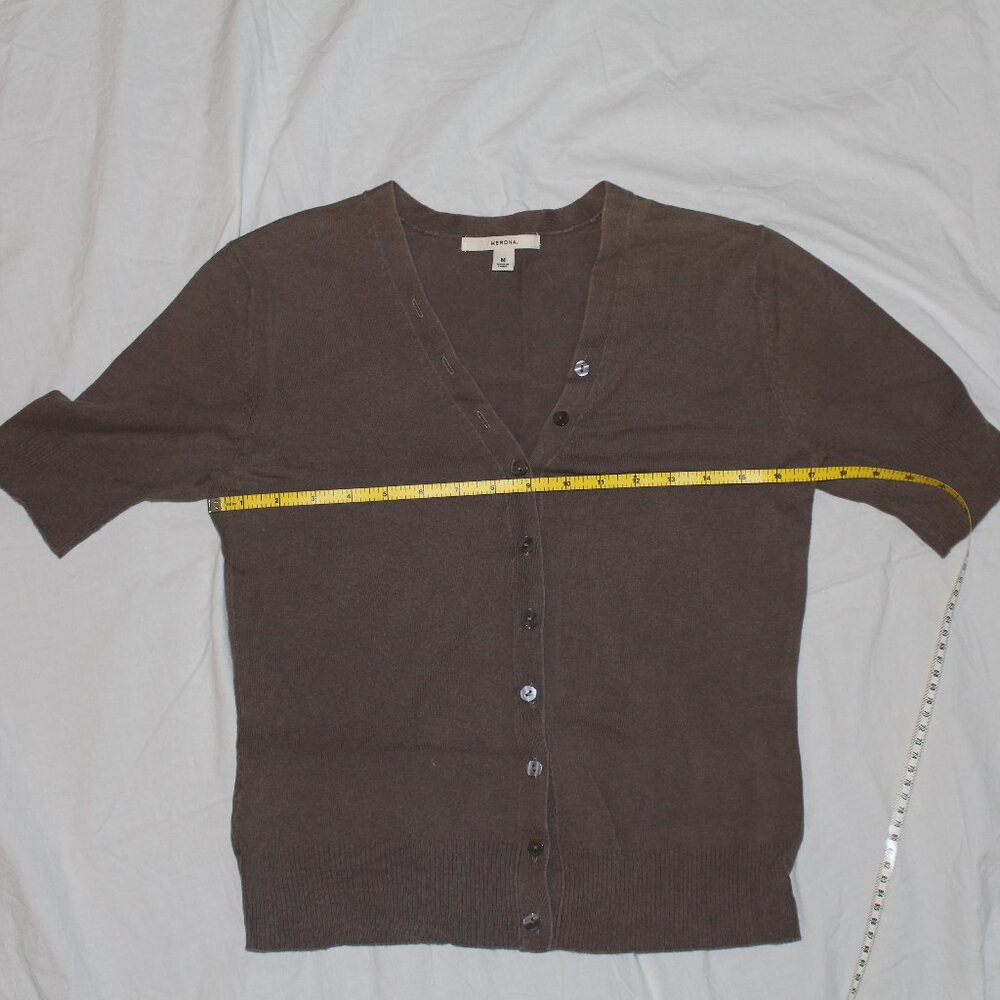 Merona Brand Taupe/Putty Colored Short Sleeve Button Down Cardigan Sweater - Picture 4 of 13